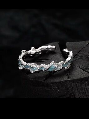 Silver Ocean Wave Adjustable Ring | Artisan Textured Statement Ring